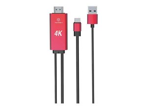 0737547193932 - Northix - USB-C-zu-HDMI-Kabel mit USB-A-Anschluss – Rot