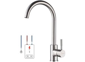 0738956104977 - Niederdruck Wasserhahn Küche Armatur aus Edelstahl 360° Schwenkbar Küche Mischbatterie Einhebelmischer für Kaltwasser und einen Wasserboiler