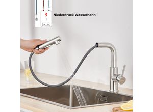 0738956107022 - Niederdruck Küchenarmatur 360° Drehbar Wasserhahn Niederdruck Einhebelhahn aus Edelstahl Spülenmischer Mischbatterie Untertischboiler Kaltes und