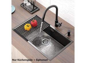 0738956109057 - Edelstahl Küchenspüle 74x44x20cm Einzelbecken Spülbecken Waschbecken mit Siphon Überlauf und Ablaufgarnitur Geeignet für Desktops länger als 80cm