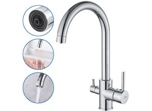 0738956112927 - Küche Wasserhahn Trinkwasserhahn 3 Wege Küche Armatur mit Wasserfilter Chrom Spültischarmatur - chrom - Auralum