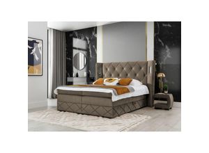 0739805055747 - Fun Moebel - Boxspringbett Schlafzimmerbett elviano 200x200cm Stoff Braun inkl Ambiente-LED