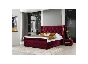 0739805055754 - Fun Moebel - Boxspringbett Schlafzimmerbett elviano 120x200cm Stoff Rot inkl Ambiente-LED