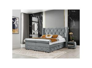 0739805055822 - Boxspringbett Schlafzimmerbett elviano 160x200cm Stoff Hellgrau inkl Ambiente-LED