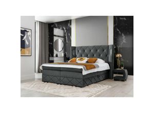 0739805055860 - Fun Moebel - Boxspringbett Schlafzimmerbett elviano 140x200cm Stoff Grafit inkl Ambiente-LED