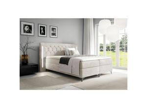 0739805057673 - Fun Moebel - Boxspringbett Schlafzimmerbett elodie 140x200cm Creme inkl Ambiente-LED