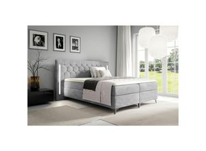 0739805057888 - Boxspringbett Schlafzimmerbett elodie 160x200cm Hellgrau inkl Ambiente-LED