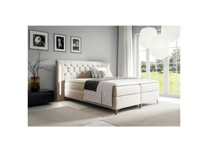 0739805057956 - Fun Moebel - Boxspringbett Schlafzimmerbett elodie 200x200cm Beige inkl Ambiente-LED