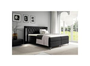 0739805058755 - Boxspringbett Schlafzimmerbett ELODIE 200x220cm Schwarz inkl Ambiente-LED