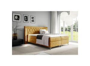 0739805065746 - Fun Moebel - Boxspringbett Schlafzimmerbett elodie 140x200cm Goldgelb inkl Ambiente-LED