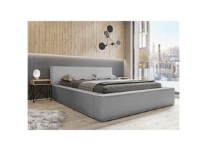 0739805068174 - Fun Moebel - Polsterbett Doppelbett omaha 140x200cm Komplettset in Stoff Now or Never Grau