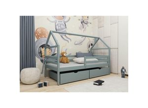 0739805070665 - Hausbett Kinderbett ariana 200x90cm Kiefer Massiv Grau inkl Rollrost