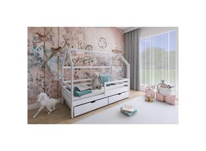 0739805080077 - Hausbett Kinderbett belli 200x90cm Kiefer Massiv Weiß inkl Rollrost