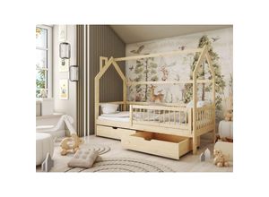 0739805080145 - Hausbett Kinderbett nikole 200x90cm Kiefer Massiv Natur inkl Rollrost