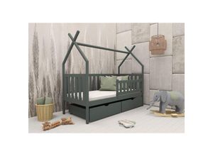 0739805080169 - Hausbett Kinderbett DARLIN 200x90cm Kiefer Massiv Grafit inkl Rollrost