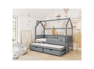 0739805080367 - Hausbett Kinderbett marcy 200x90cm Kiefer Massiv Grafit inkl Zusatzbett