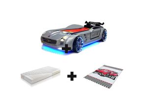 0743194010461 - Autobett Kinderbett Rio Roadster LED Sound Sportsitze Lattenrost Spoiler 90x190 cm