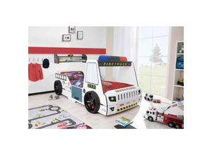 0743194010638 - Autobett Kinder 90x200 cm Feuerwehrbett Rio Firetruck mit LED-Licht und Sirenenoptik