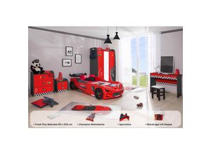 0743194010850 - Kinderzimmer komplett Set Autobett Rio 5 teilig Rot