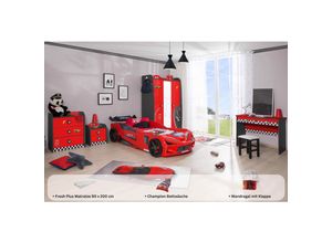 0743194010867 - Kinderzimmer komplett Set Autobett Rio 5 teilig Rot