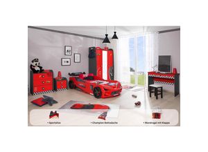 0743194010898 - Kinderzimmer komplett Set Autobett Rio 5 teilig Rot