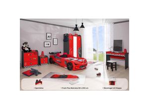 0743194010928 - Kinderzimmer komplett Set Autobett Rio 5 teilig Rot