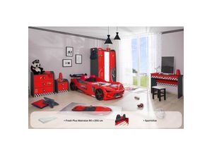 0743194010935 - Kinderzimmer komplett Set Autobett Rio 5 teilig Rot