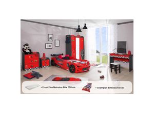 0743194010973 - Kinderzimmer komplett Set Autobett Rio 5 teilig Rot