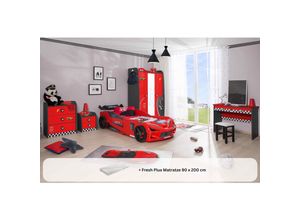 0743194010980 - Kinderzimmer komplett Set Autobett Rio 5 teilig Rot