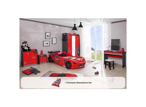 0743194010997 - Kinderzimmer komplett Set Autobett Rio 5 teilig Rot