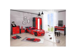 0743194011000 - Kinderzimmer komplett Set Autobett Rio 5 teilig Rot