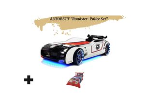 0743194011055 - Autobett Kinderbett Roadster Police LED Sound Sportsitze Lattenrost Spoiler 90x190 cm