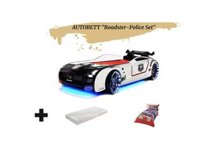 0743194011079 - Autobett Kinderbett Roadster Police LED Sound Sportsitze Lattenrost Spoiler 90x190 cm