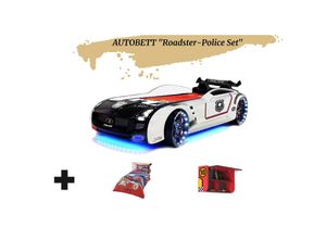 0743194011093 - Autobett Kinderbett Roadster Police LED Sound Sportsitze Lattenrost Spoiler 90x190 cm