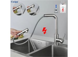 0744790807011 - Cecipa - Niederdruck-Ausziehbar Küche Wasserhahn Mischbatterie Küchenarmatur mit Brause Zwei Wasserstrahlarten Gebürsteter Edelstahl Küchenarmaturen