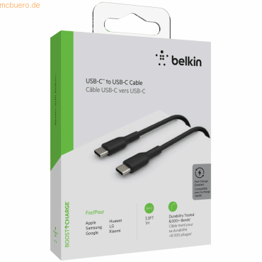 0745883788231 - Usb-c auf usb-c Boost Charge Kabel (usb Typ-C Schnellladekabel für Pixel iPad Pro und Samsung Geräte ua 1 m) schwarz - Belkin