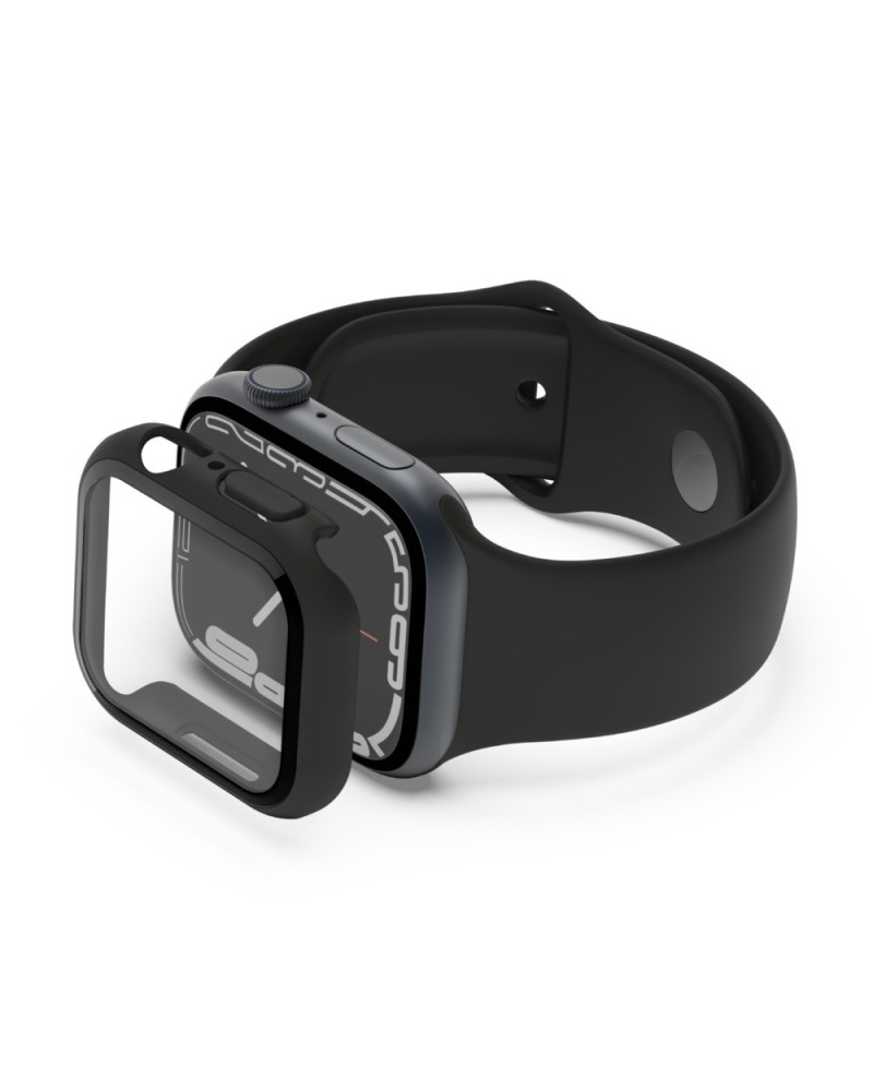 0745883841240 - SCREENFORCE TemperedCurve - Stoßstange für Smartwatch - Displayschutz - Polycarbonat gehärtetes Glas (9H) - Schwarz - für Apple Watch (40 mm 41 mm)