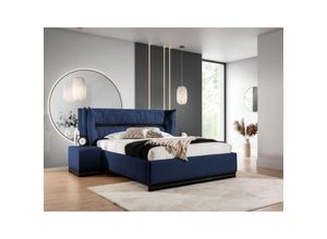 0747052044032 - Fun Moebel - Polsterbett Doppelbett Set2 hamilton 120x200cm Stoff Magic Velvet Dunkelblau