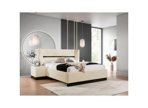 0747052048009 - Fun Moebel - Polsterbett Doppelbett Set2 hamilton 120x200cm Stoff Magic Velvet Creme