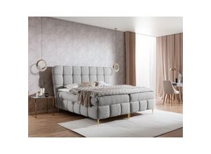 0747052048771 - Fun Moebel - Boxspringbett Schlafzimmerbett grazia 120x200cm Stoff Corbett Silbergrau