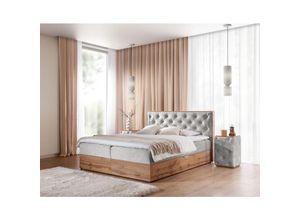 0747052051290 - Fun Moebel - Boxspringbett Schlafzimmerbett maximo 160x200cm in Stoff Torre Hellgrau