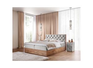 0747052051610 - Fun Moebel - Boxspringbett Schlafzimmerbett maximo 200x220cm in Stoff Torre Hellgrau