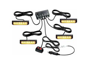 0749655503060 - Stück 6 LEDs Auto-Blitzlichter Warnblinkleuchte Notfall-Blinklichter 8 Modi IP65 wasserdicht mit Hauptsteuerkasten 12 v 24 v universell für