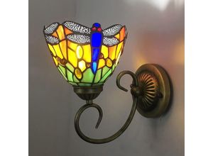 0749767387336 - Antik Tiffany Wandleuchte innen Wandlampe Buntglasschirm Libelle Wandleuchte LED Glaslampen 60W 220V für estaurant Schlafzimmer Flur Beleuchtung