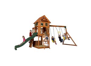 0752113608016 - Backyard Discovery - Spielturm Holz Atlantic | Stelzenhaus für Kinder mit Rutsche Schaukel Kletterwand | xxl Spielhaus   Kletterturm für den Garten