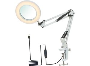 0752874767908 - Flexible Klemm-Tischlampe mit 8-facher Lupe Schwenkarm dimmbare LED-Schreibtischlampe Arbeits- und Studierlampe Weiß