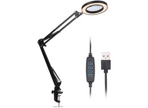 0752874767922 - Lupe mit LED-Clip 8-fache Vergrößerung dimmbare USB-Schreibtischlampe mit flexiblem klappbarem Ständer Schwarz