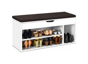 0753215529421 - Schuhbank mit Sitzflaeche Regal und Sitzkissen 104 x 30 x 48 cm Schuhregal Holz Schuhkommode Schuhablage Schuhschrank aufklappbar Sitzbankweiss