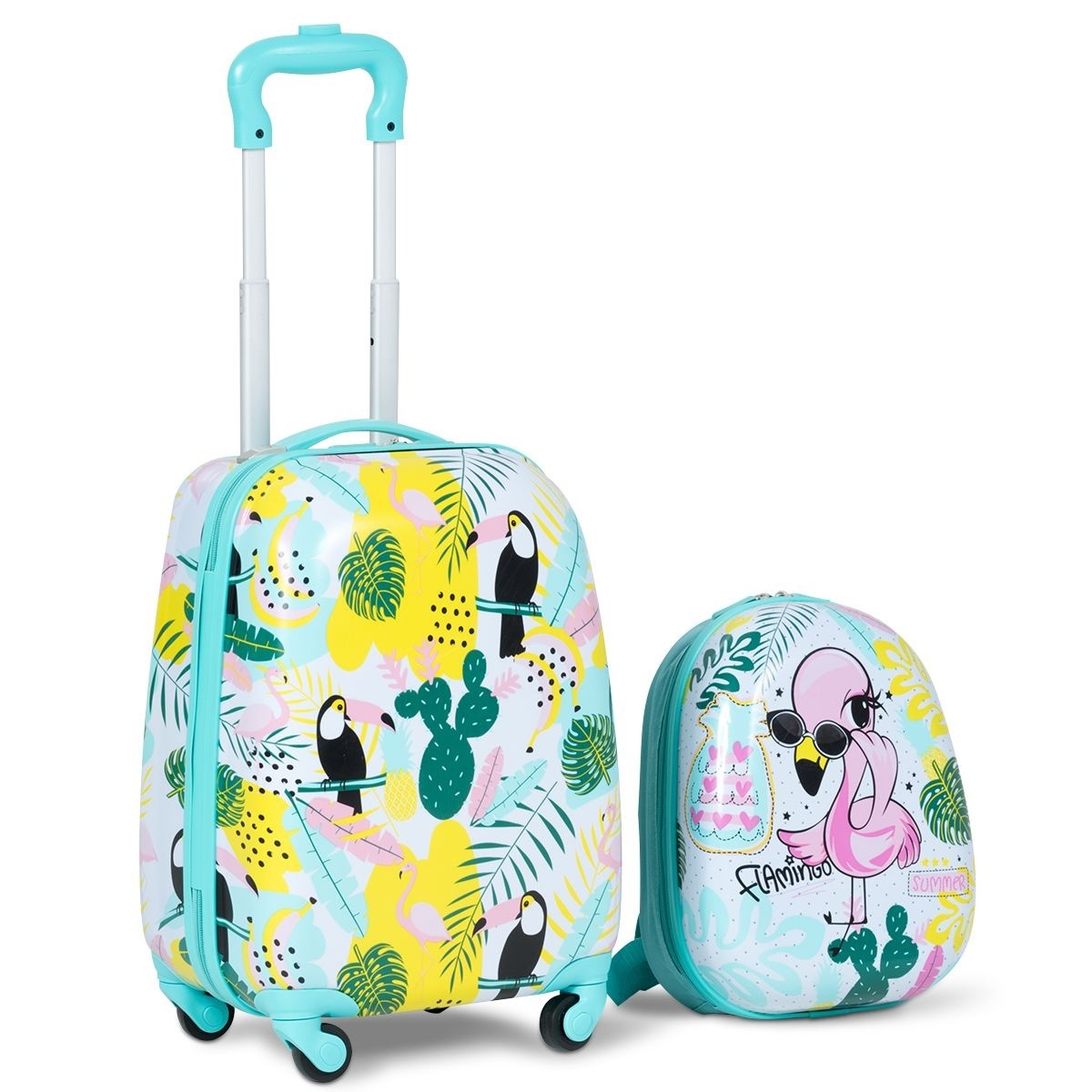 0753215529797 - Costway - 2tlg Kinderkoffer + Rucksack Kindertrolley aus Kunststoff Kindergepaeck Kinder Kofferset Handgepaeck Reisegepaeck Hartschalenkoffer fuer