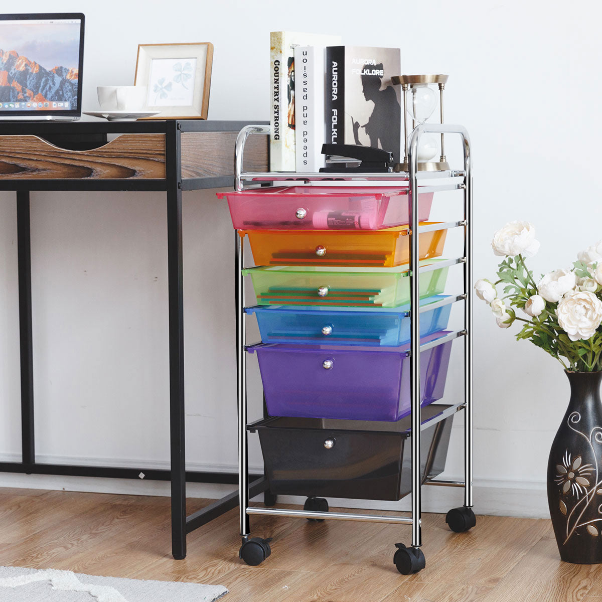 0753215535378 - Costway - Badrollwagen Bad Rollwagen Schubladen Rollwagen Rollcontainer Haushaltswagen Mobiler Aufbewahrungswagen Frisierwagen Badtrolley Mehrfarbig